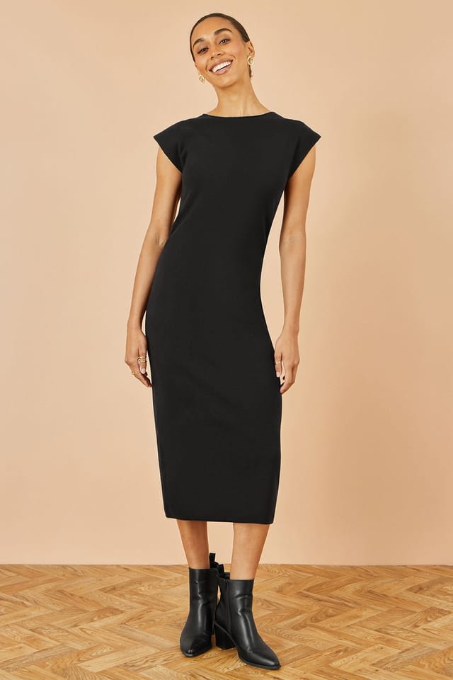 Yumi Yumi Women's Black Knitted Ruched Midi Dress - 2
