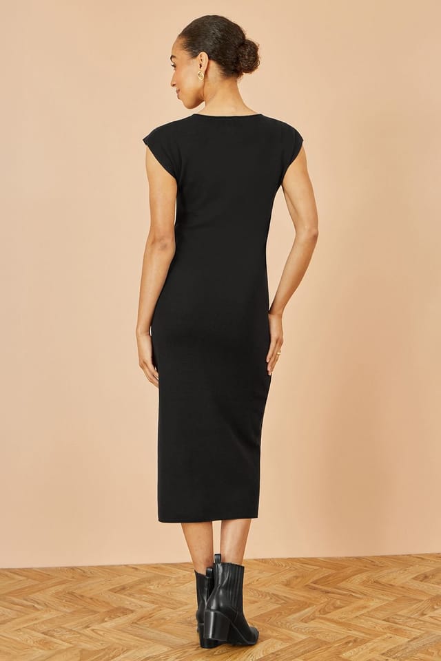 Yumi Yumi Women's Black Knitted Ruched Midi Dress - 3