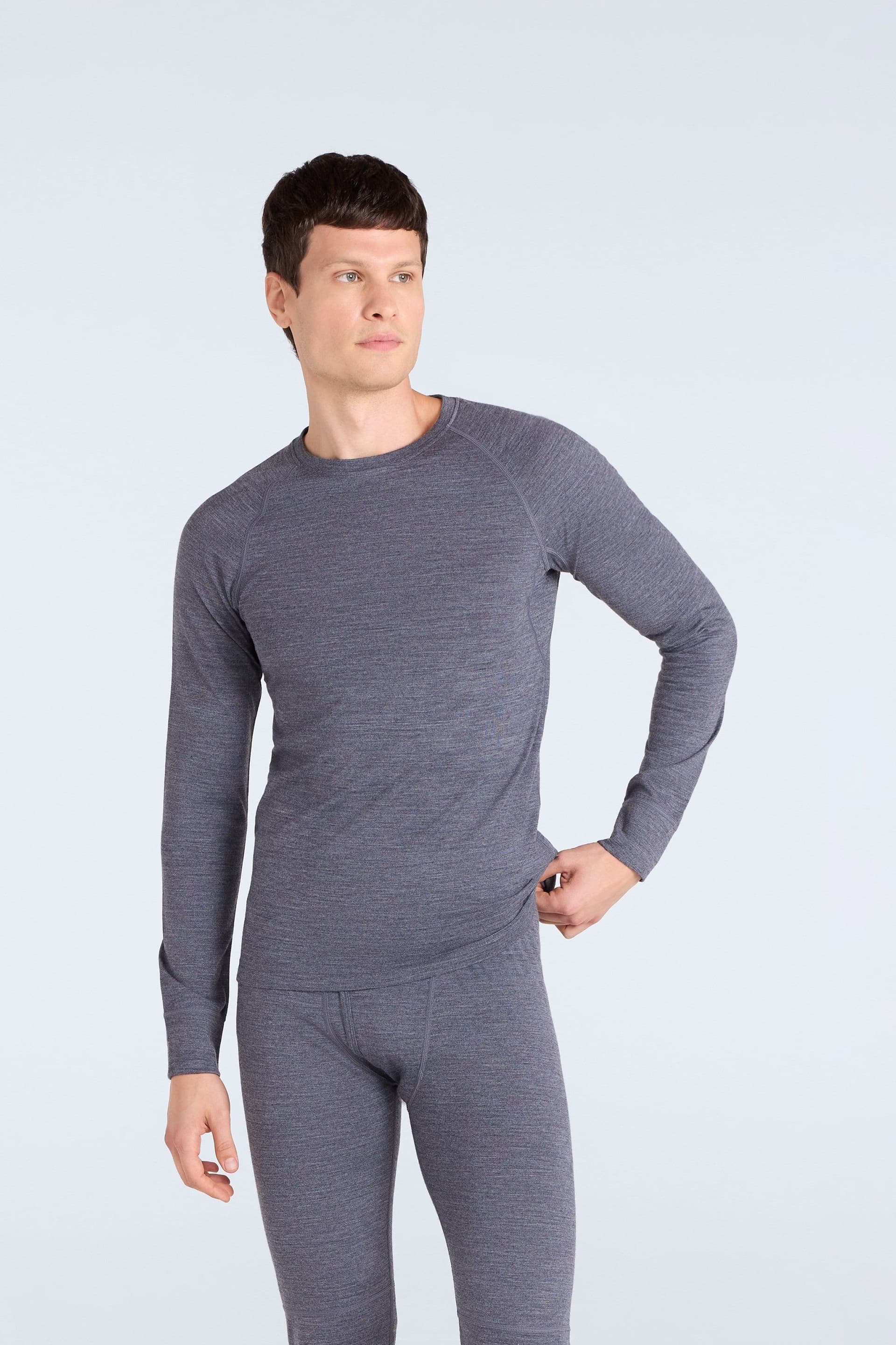 Animal Animal Men's Soft Breathable Lightweight Long Sleeve Warm Merino Baselayer Top in Grey
