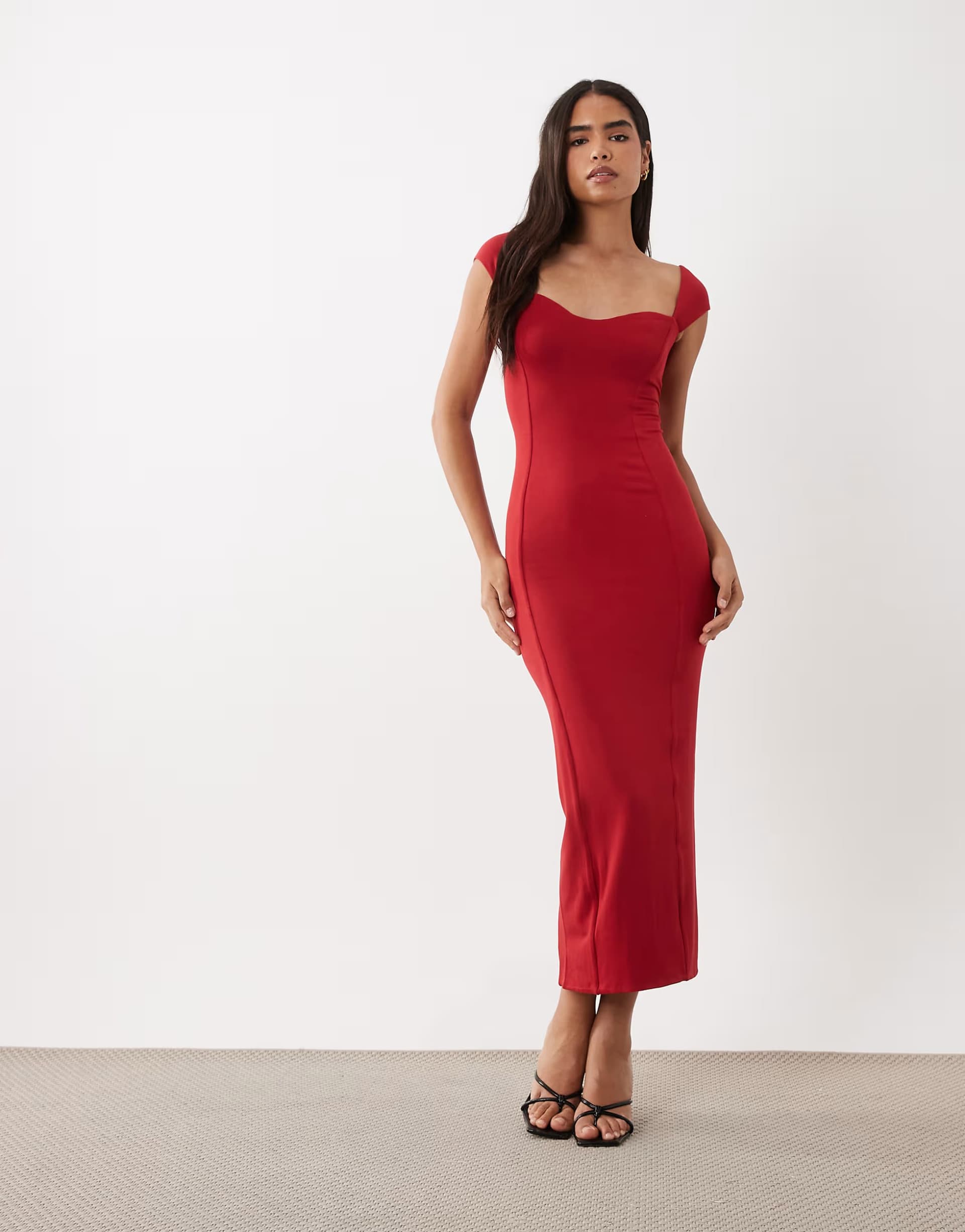 ASOS Oh Polly modal sweetheart neck cap sleeve maxi dress in red