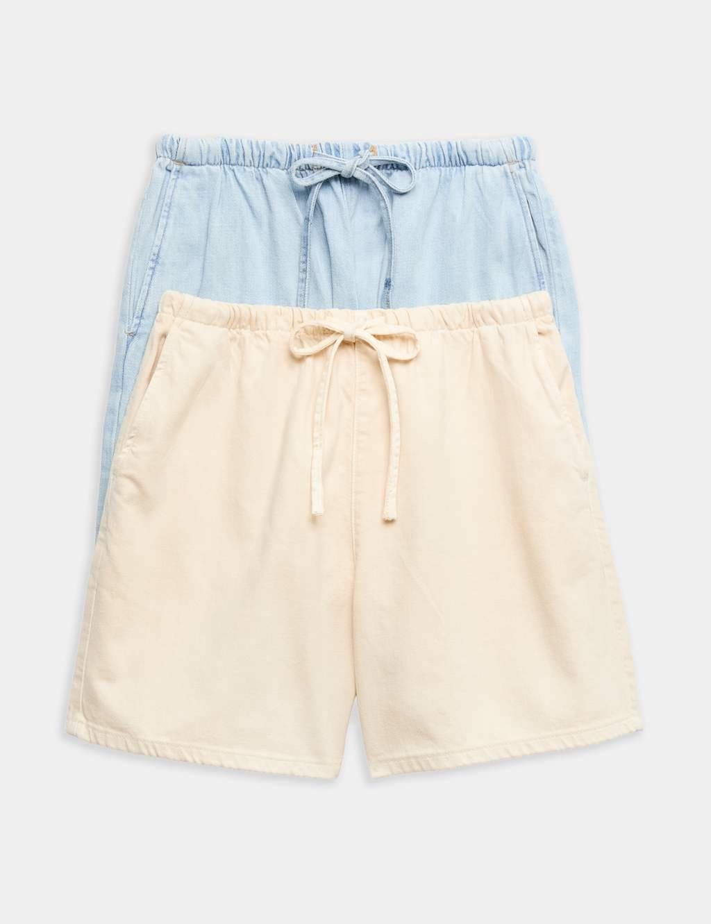 Marks & Spencer M&S 2 Pack Cotton Rich Pull On Denim Shorts Ecru Mix