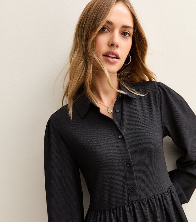 New Look Women's Black Crinkled Jersey Midi Shirt Dress New Look - 2