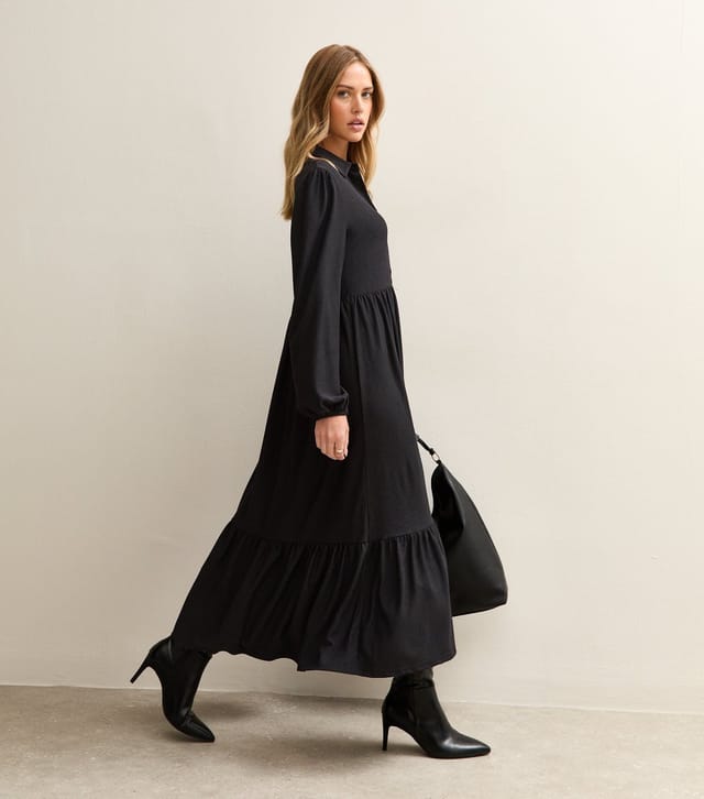 New Look Women's Black Crinkled Jersey Midi Shirt Dress New Look - 3