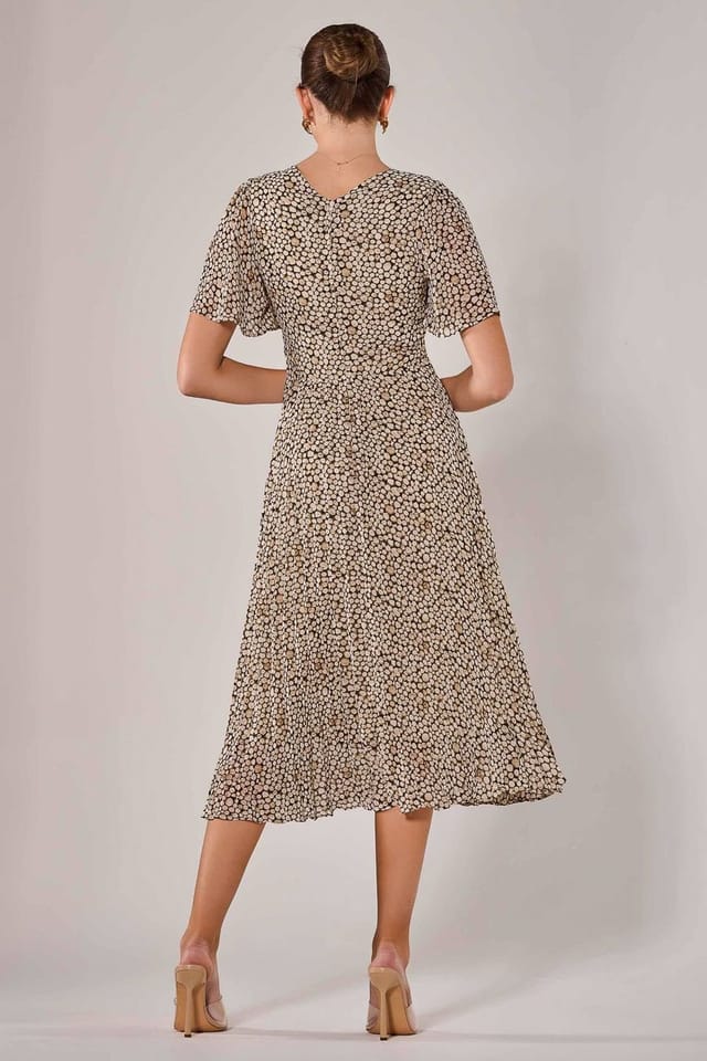 Jolie Moi Jolie Moi Women's Chiffon Pleated Wrap Midaxi Dress in Cream - 2