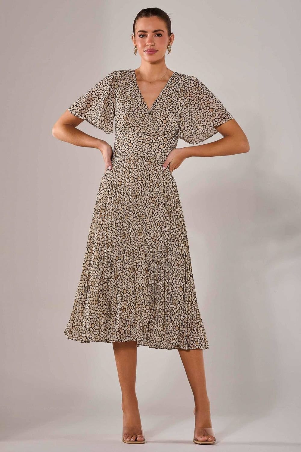 Jolie Moi Jolie Moi Women's Chiffon Pleated Wrap Midaxi Dress in Cream - 4