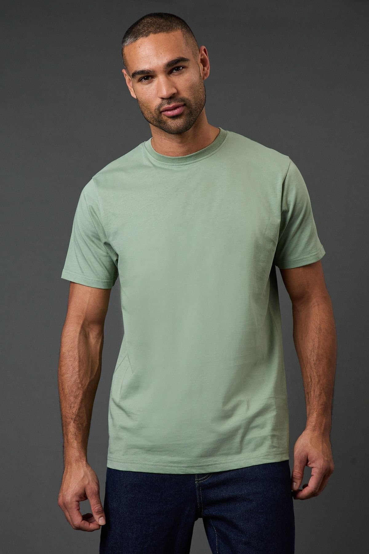 Burton Burton Men's Sage Green Plain Crew Neck T-Shirt