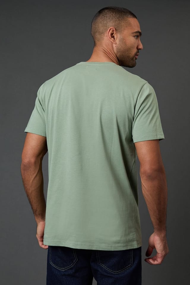 Burton Burton Men's Sage Green Plain Crew Neck T-Shirt - 3