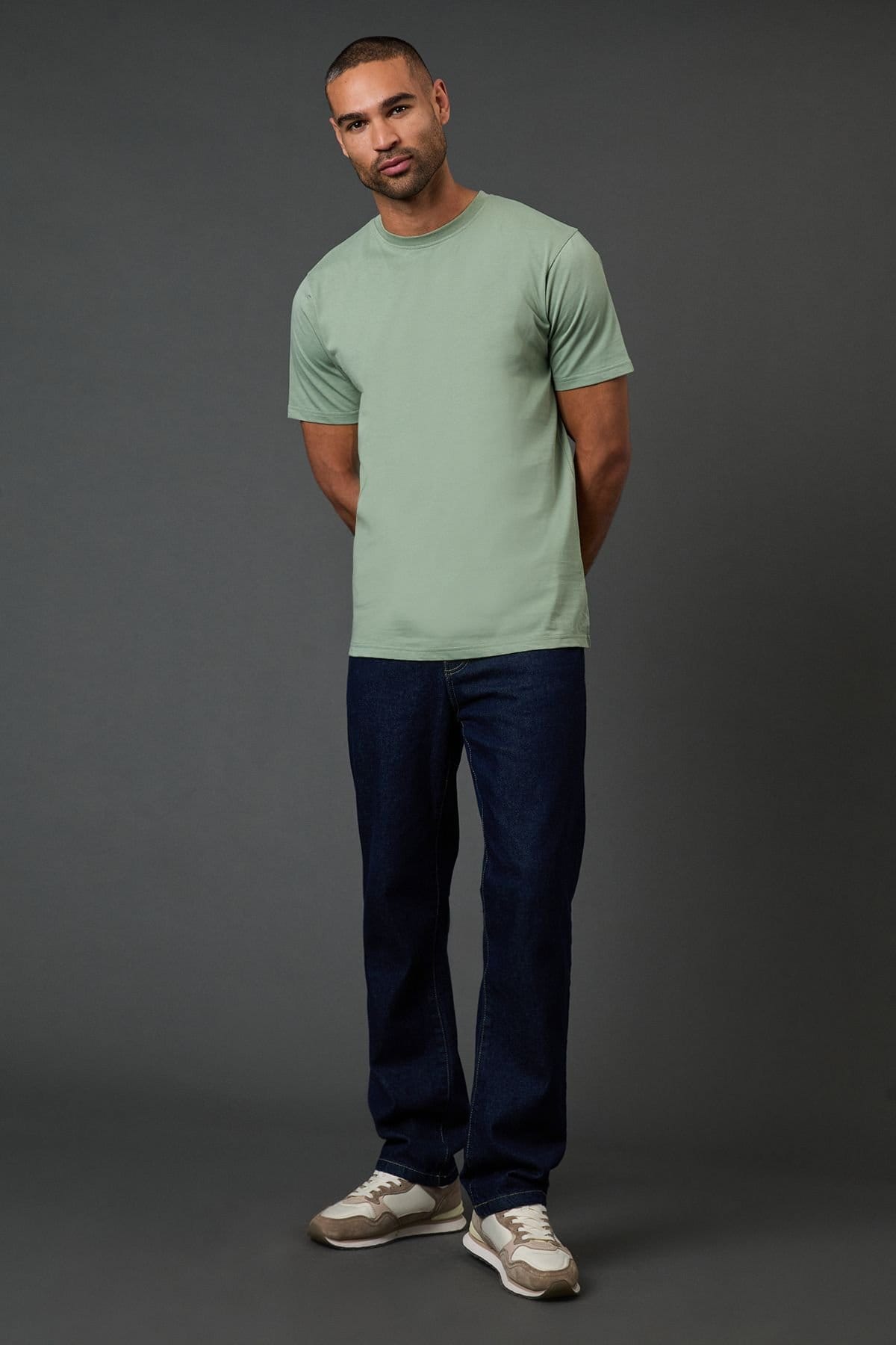 Burton Burton Men's Sage Green Plain Crew Neck T-Shirt - 4