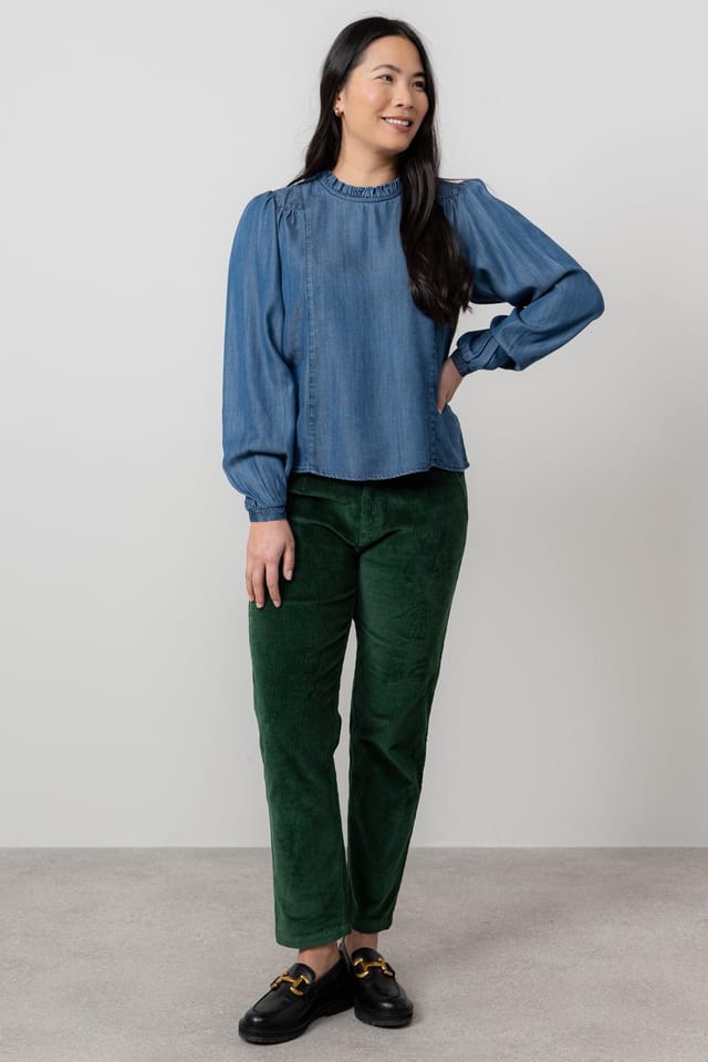 Lily & Me Lily & Me Women's Rosewood Pretty Cotton Long Sleeve Blouse with Scalloped Collar in Blue - 3