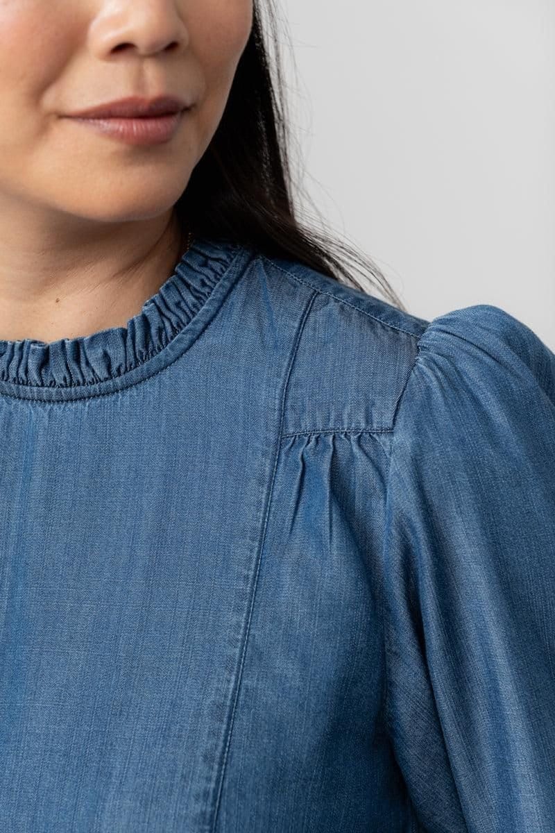 Lily & Me Lily & Me Women's Rosewood Pretty Cotton Long Sleeve Blouse with Scalloped Collar in Blue - 4