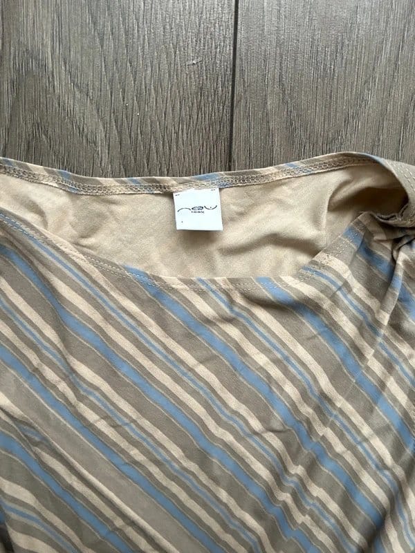 New Look Blue Striped Ruche Top