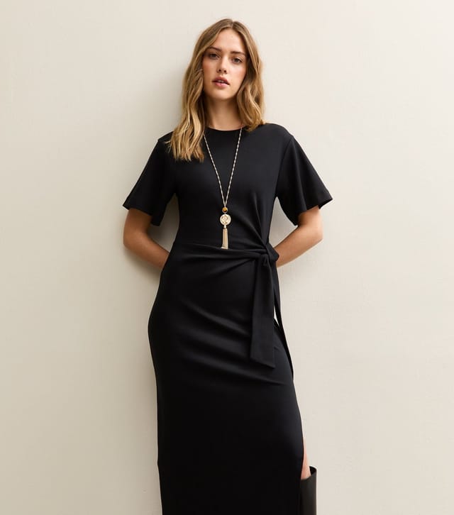 New Look Women's Black Jersey Tie Waist Midi Dress New Look - 3