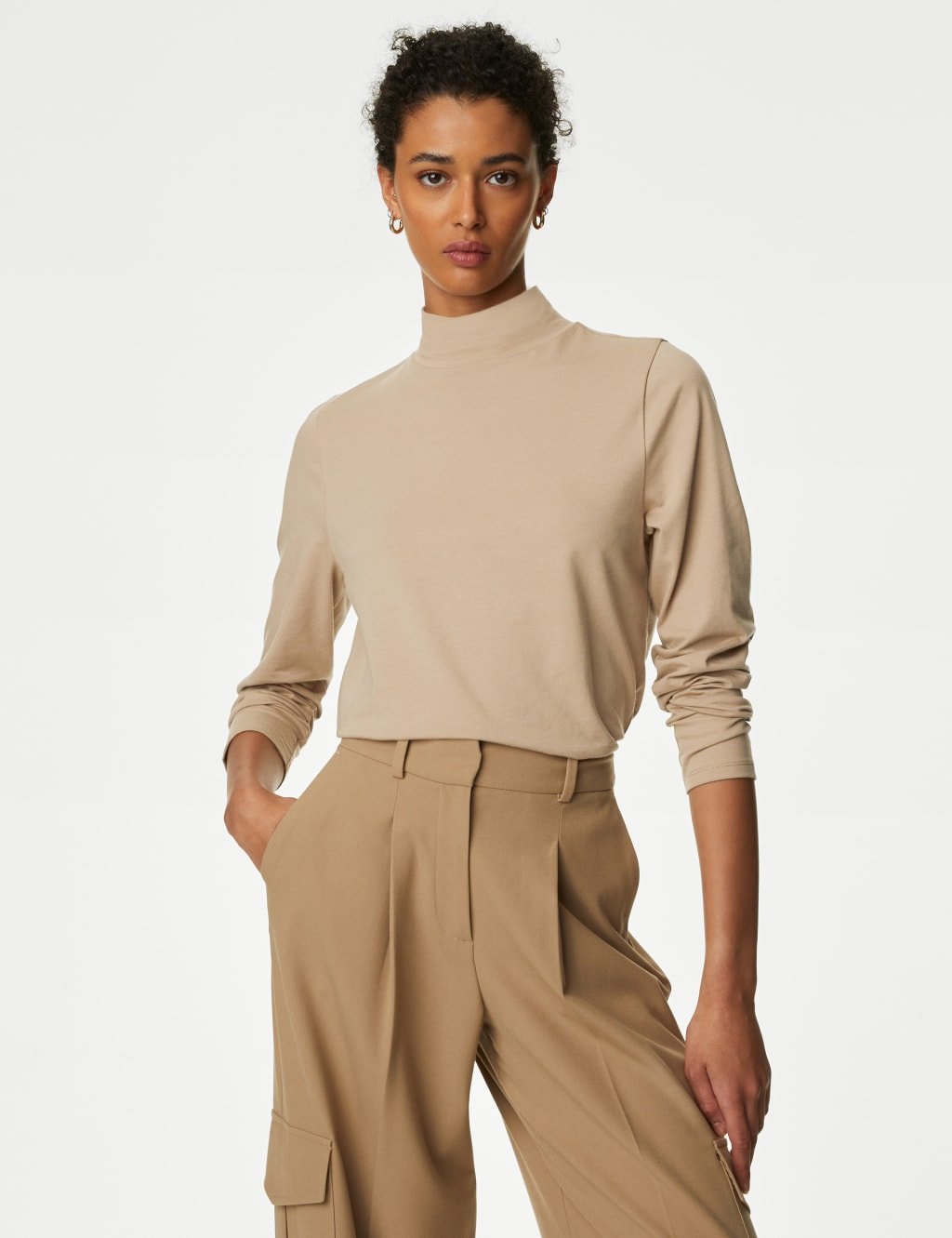 Marks & Spencer M&S Cotton Rich Slim Fit Top Natural Beige - 3