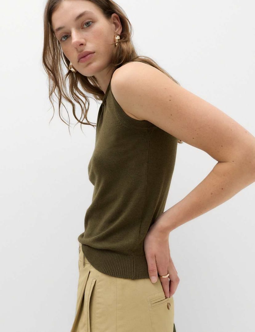 Marks & Spencer M&S Twist Front Slim Knitted Vest Dark Olive - 1