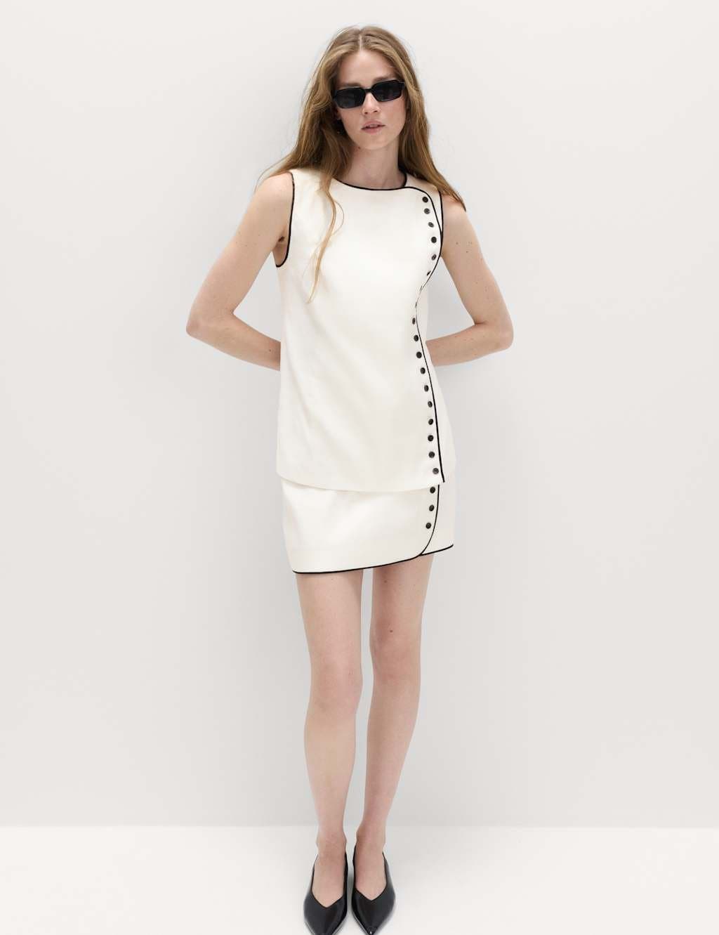 Marks & Spencer M&S Linen Blend Contrast Piping Mini Skirt Ivory Mix
