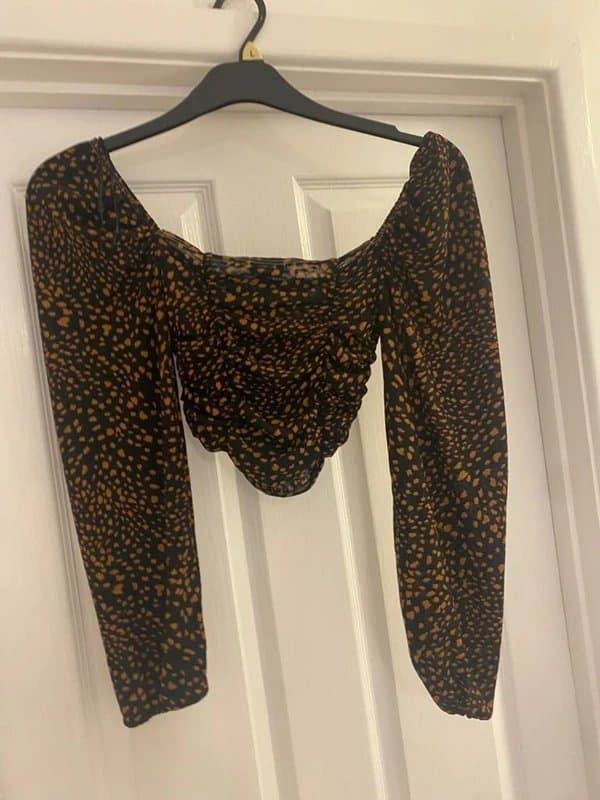 Topshop Ruched long sleeve crop top