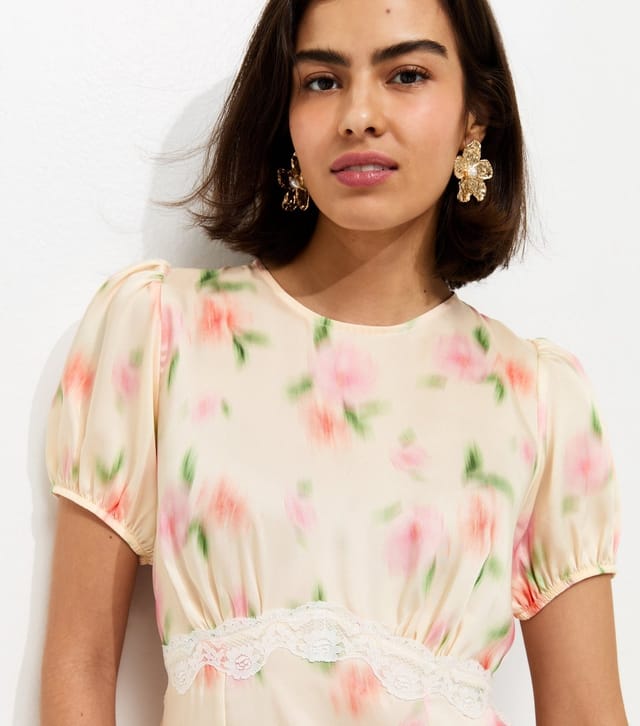 New Look Women's Cream Blurred Floral Print Midi Dress New Look - 3