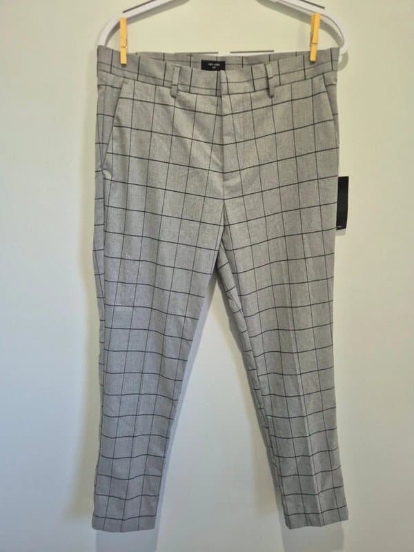 New Look New Look Men Grey Skinny Crop Grid Pants Size 34R uk/eu/usa