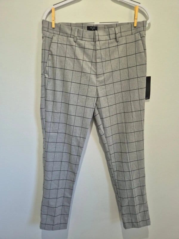 New Look Men Grey Skinny Crop Grid Pants Size 34R uk/eu/usa