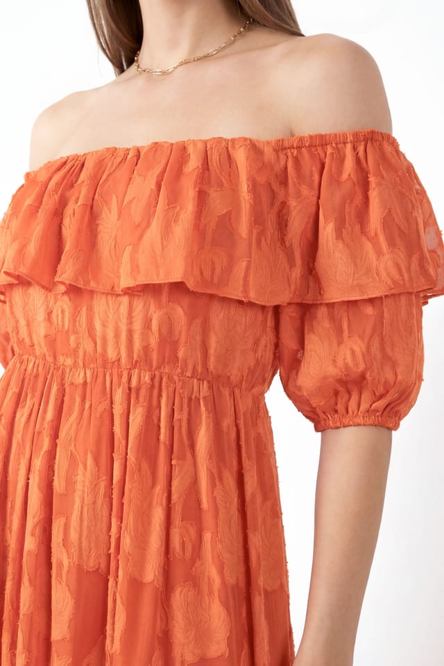 Anaya with Love Anaya with Love Women's Floral Burnout Bardot Tiered Maxi Dress in Orange - 3