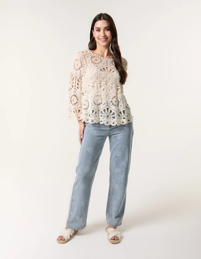 Blue Vanilla Crochet Top With Flared Sleeves - 2