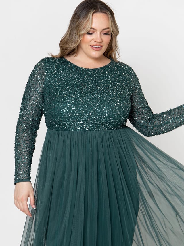 Maya Deluxe Maya Deluxe Women's Embellished Long Sleeve Maxi Dress in Emerald - 2