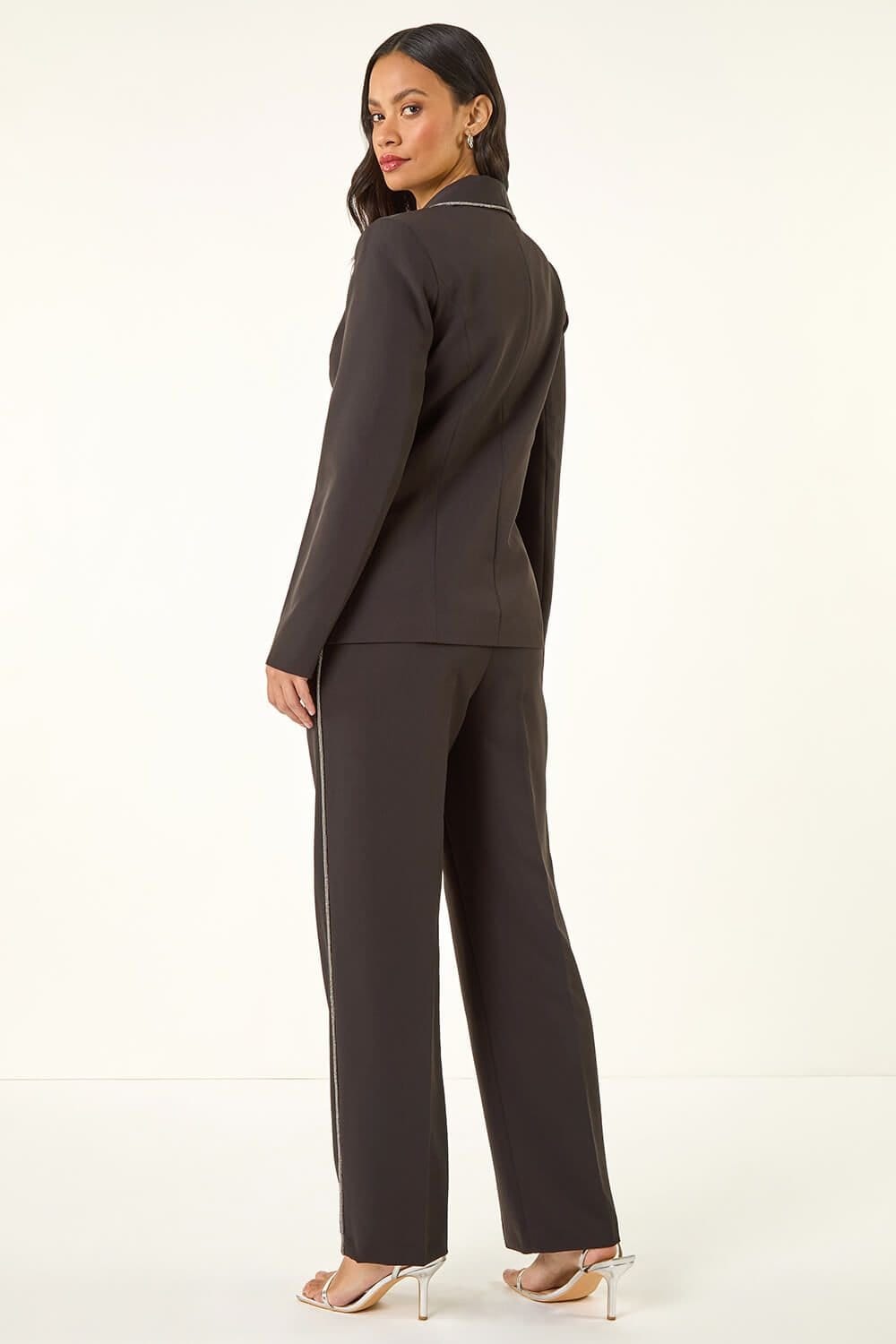 Dusk Dusk Women's Diamante Single Breasted Blazer in Black - 4