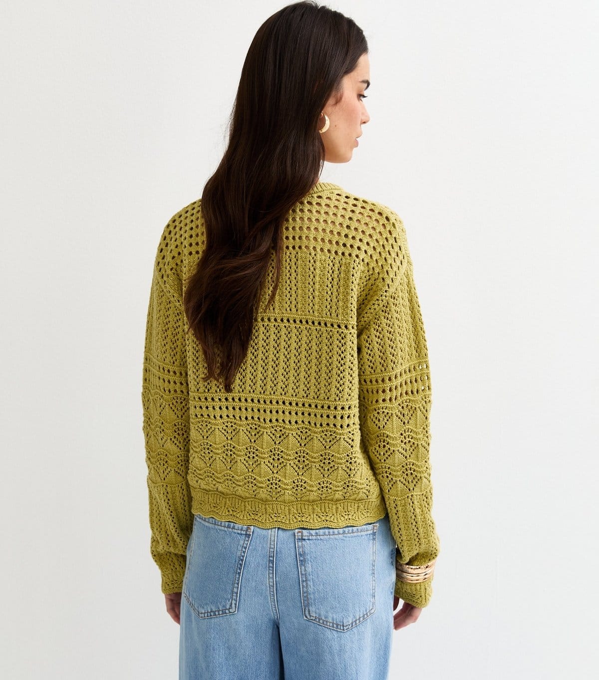 New Look Women's Green Cotton Rich Patterned Knit Tie Front Cardigan New Look - 4