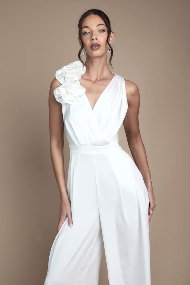 Coast Coast Women's Corsage Cowl Back Bridal Jumpsuit in Ivory - 2