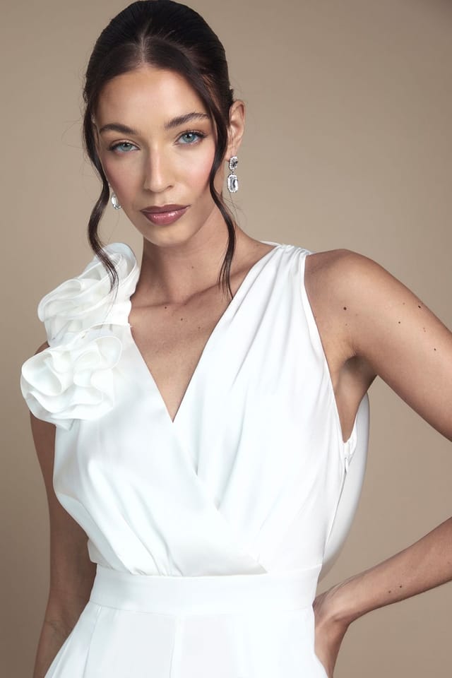 Coast Coast Women's Corsage Cowl Back Bridal Jumpsuit in Ivory - 3