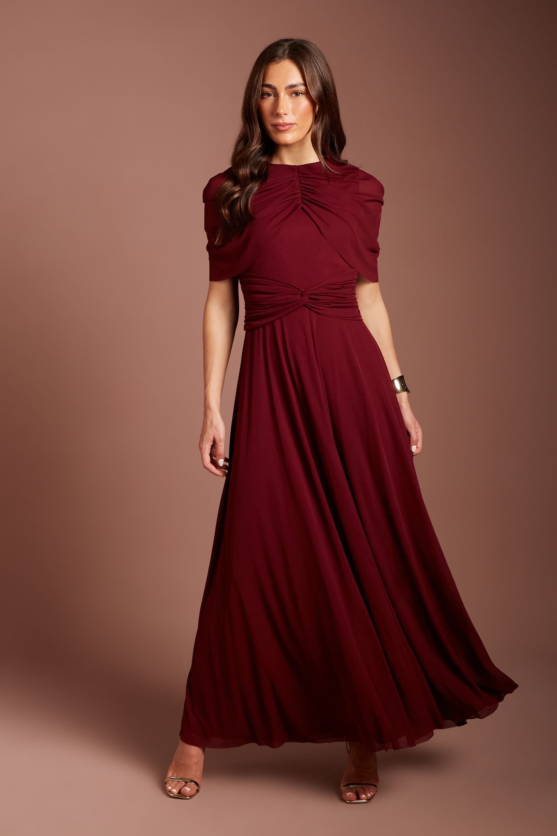 Coast Coast Women's Stretch Mesh Twist Detail Midi Dress in Oxblood