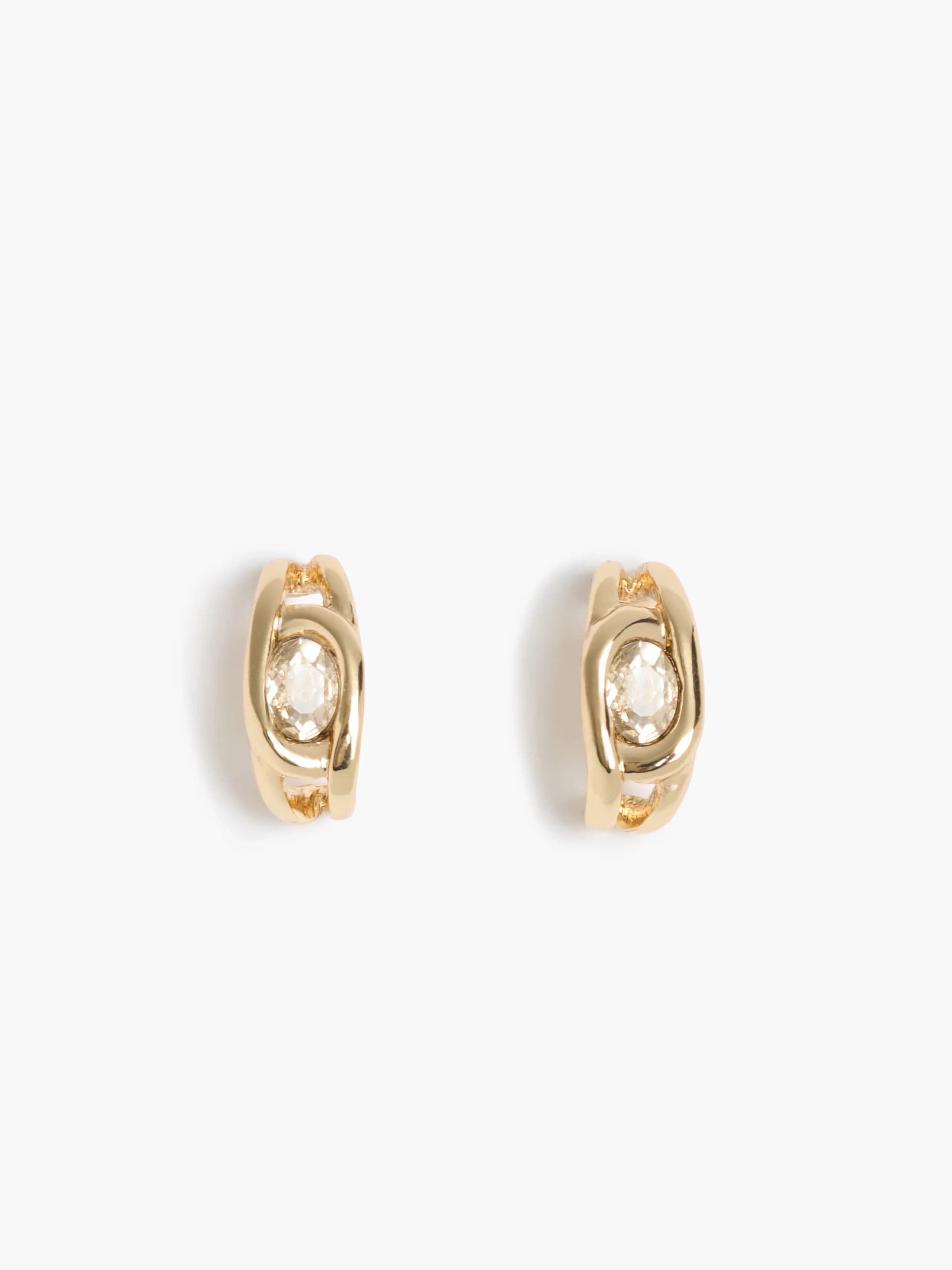 French Connection Diamante Half Hoop Earrings Warm Gold
