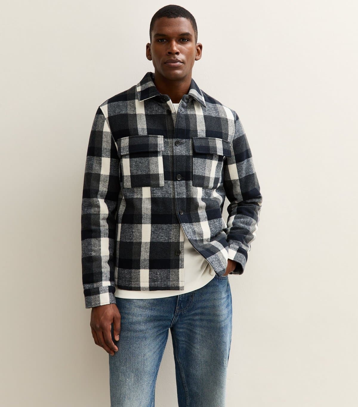 New Look Men's Blue Regular Checked Chest Pocket Shacket New Look