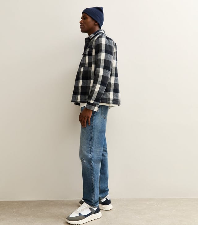 New Look Men's Blue Regular Checked Chest Pocket Shacket New Look - 3