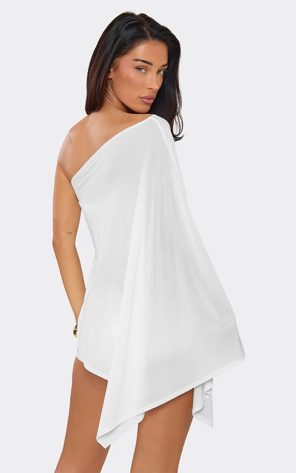 EGO One Sleeve Cape Playsuit In White, Women's Size UK 6
