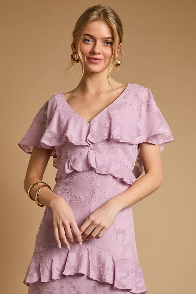 Oasis Oasis Women's Petite Jacquard Ruffle Maxi Dress in Lilac - 2