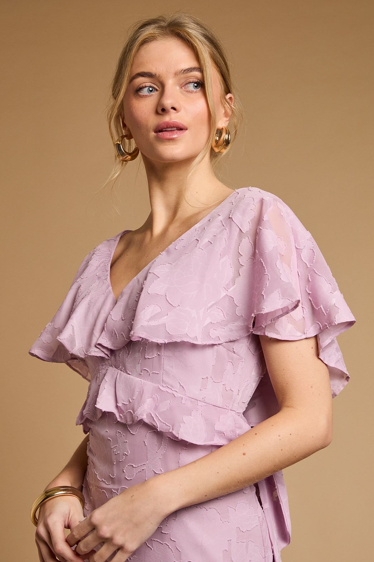 Oasis Oasis Women's Petite Jacquard Ruffle Maxi Dress in Lilac - 4