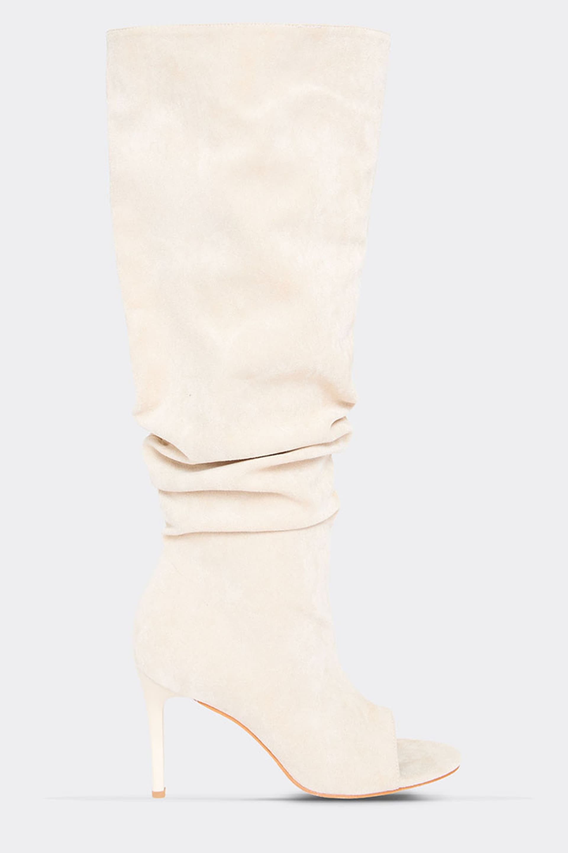 EGO EGO Women's Slouched Faux Suede Stiletto Heel Knee High Boots in Beige