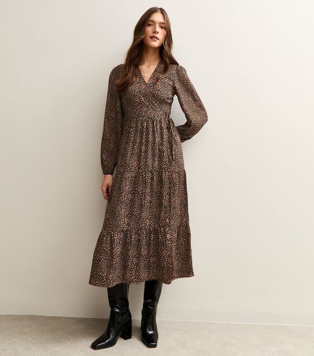 New Look Women's Brown Crepe Animal Print Wrap Midi Dress New Look - 3