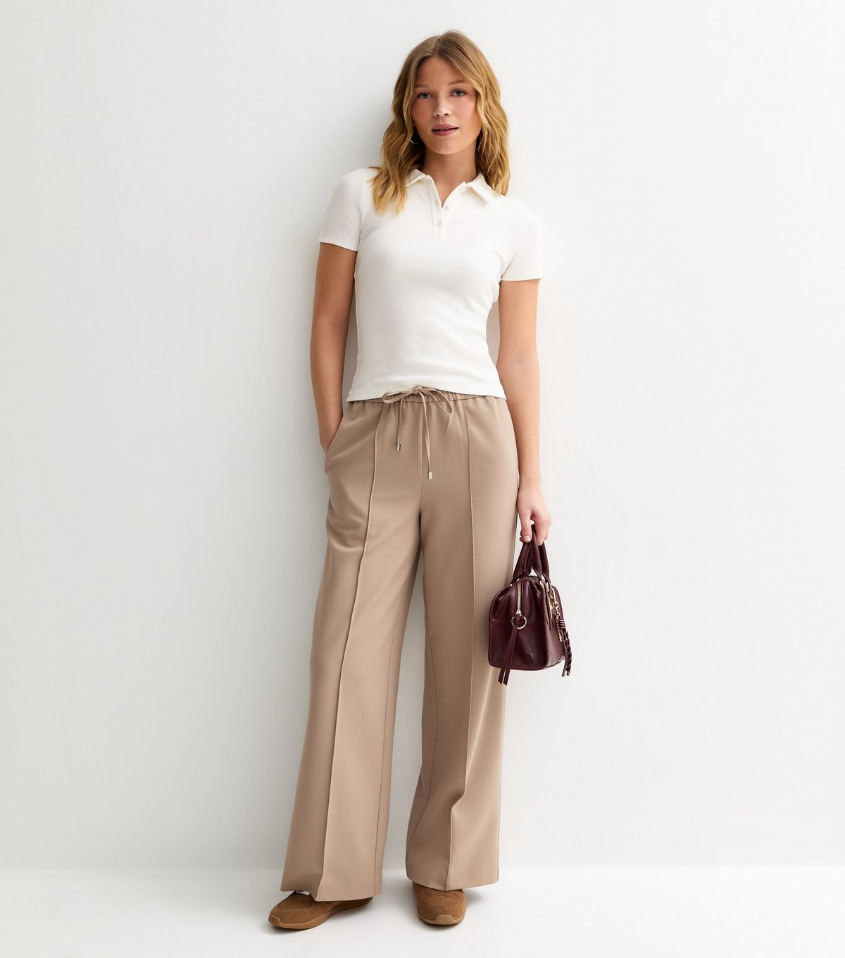 New Look Women's Off White Ribbed Short Sleeve Polo Top New Look - 3