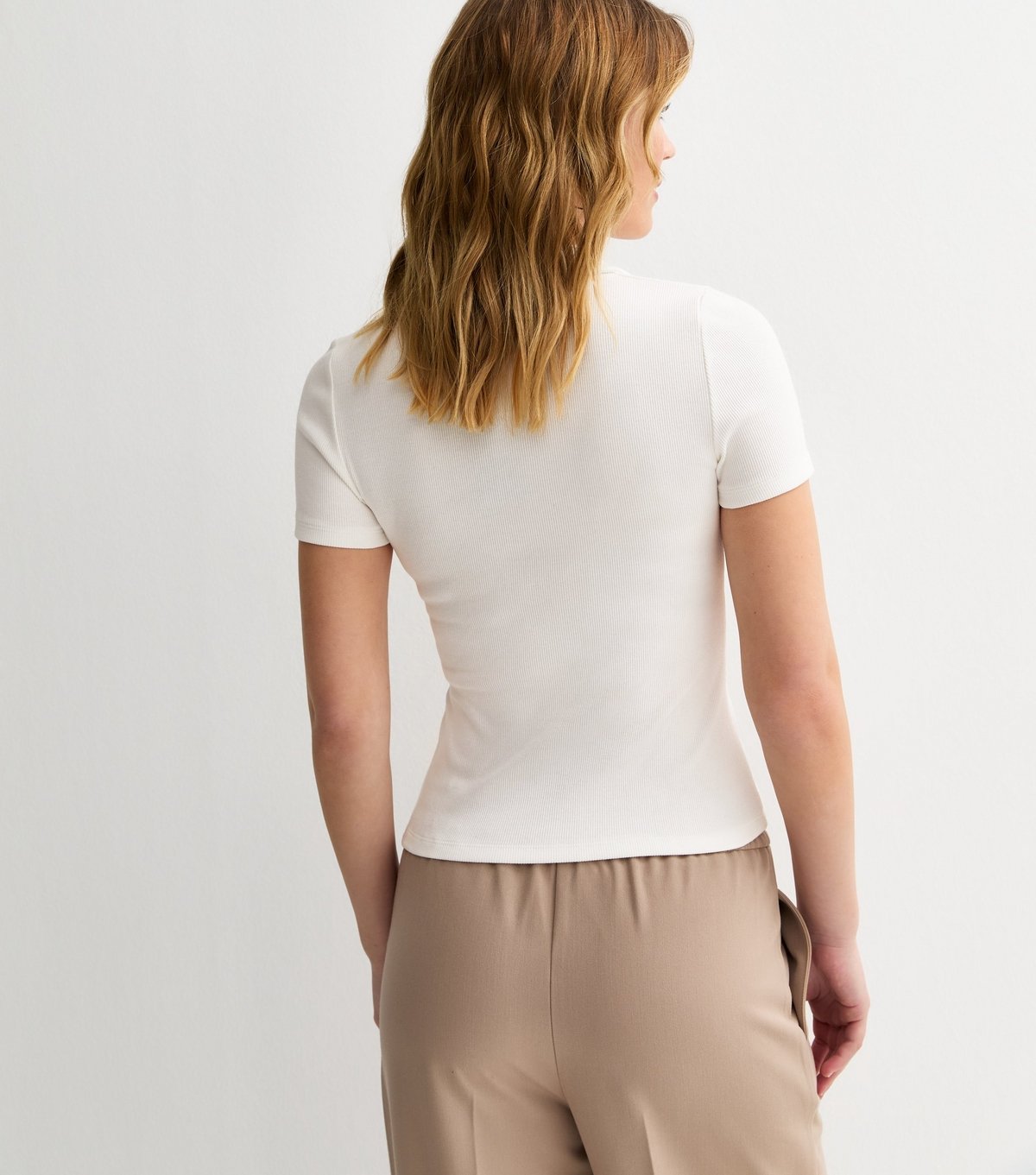 New Look Women's Off White Ribbed Short Sleeve Polo Top New Look - 4