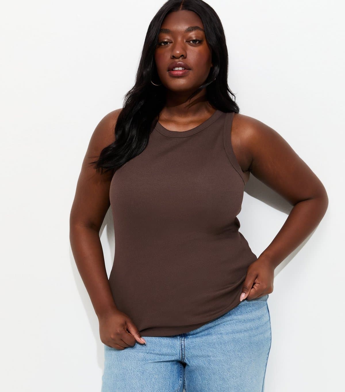 New Look Women's Plus Size Dark Brown Ribbed Racerback Vest Curves New Look
