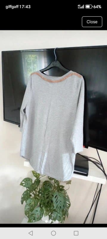Kaleidoscope Ladies size 12 grey lightweight knitted jumper embellished neckline