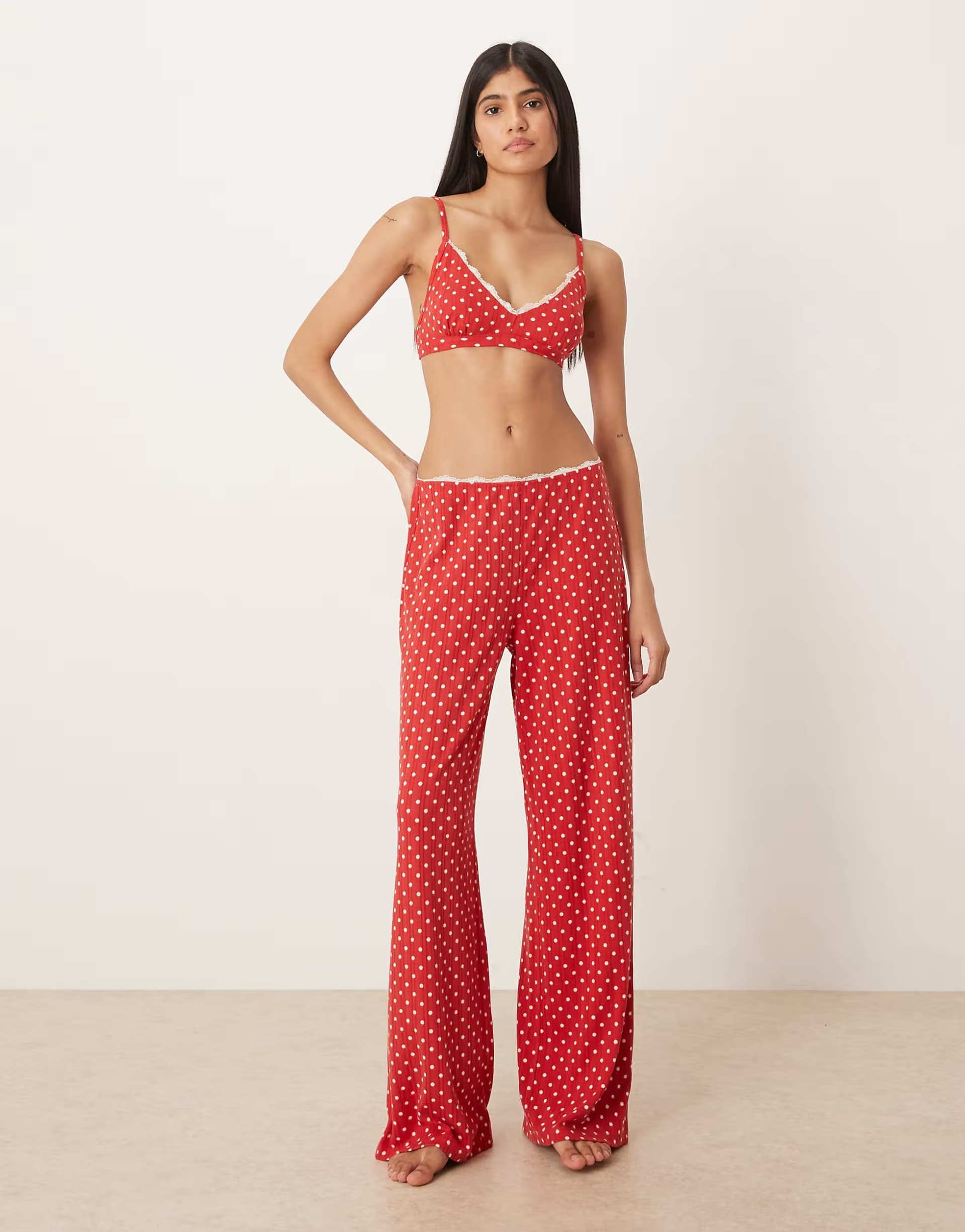 ASOS Abercrombie & Fitch pointelle mix & match pyjama set in red polka dot