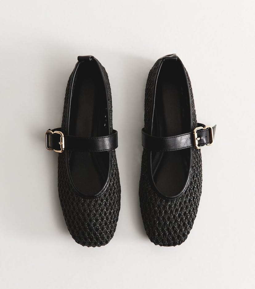 New Look Women's Truffle Black Faux Leather Woven Mary Jane Pumps Vegan New Look - 1