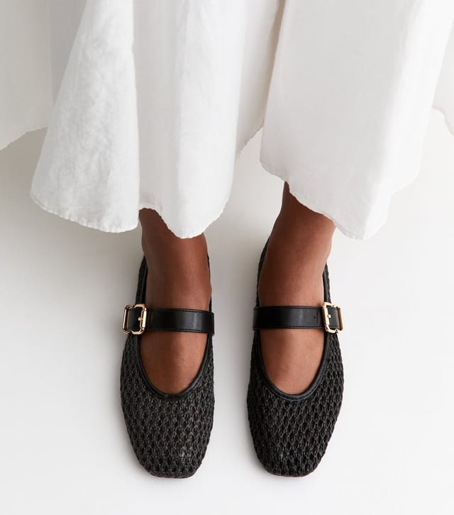 New Look Women's Truffle Black Faux Leather Woven Mary Jane Pumps Vegan New Look - 2