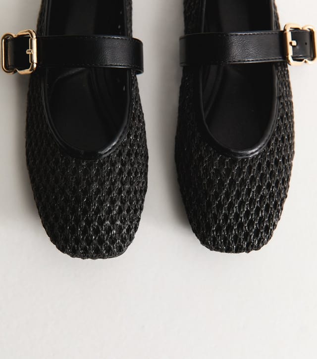 New Look Women's Truffle Black Faux Leather Woven Mary Jane Pumps Vegan New Look - 3
