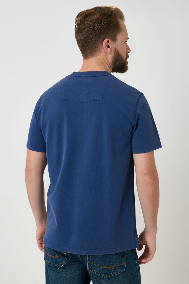 Saltwell Saltwell Men's Dyed Grandad Collar Cotton T-Shirt in Indigo - 2
