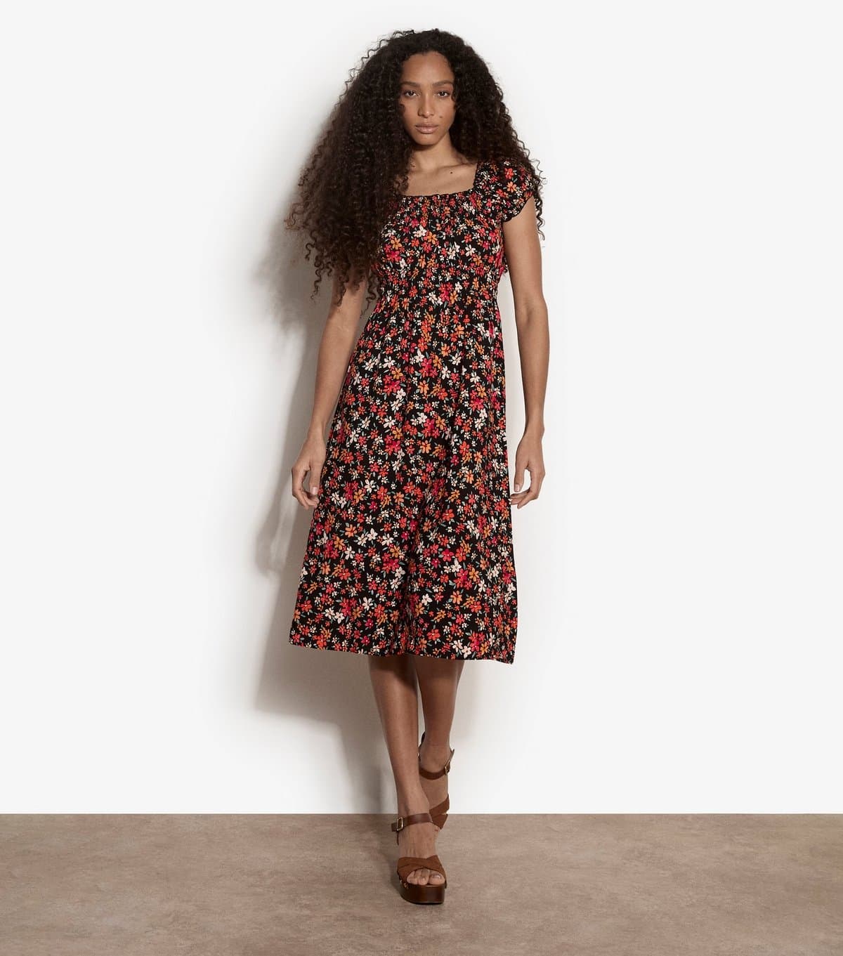 Apricot Women's Black Milkmaid Ditsy Print Midi Dress Apricot New Look