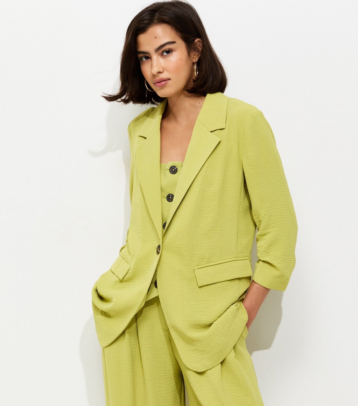 New Look Women's Bright Green Ruched Sleeve Blazer New Look - 2